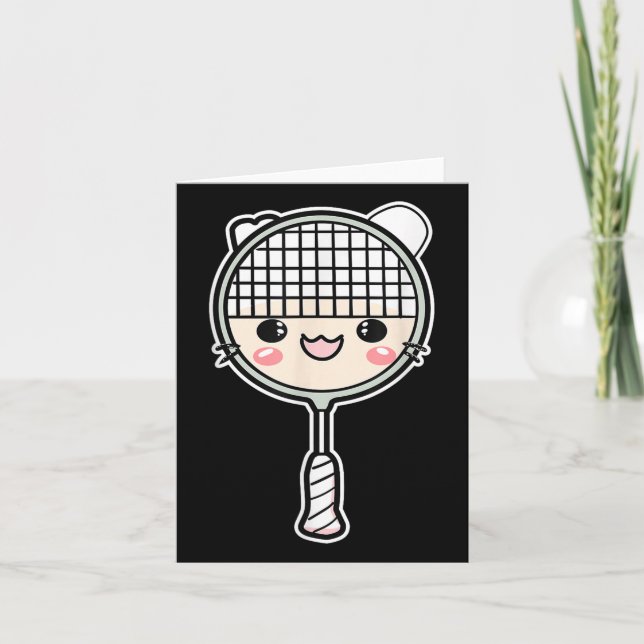 Badminton Racket Cartoon Face Shuttle Player  Card (Front)