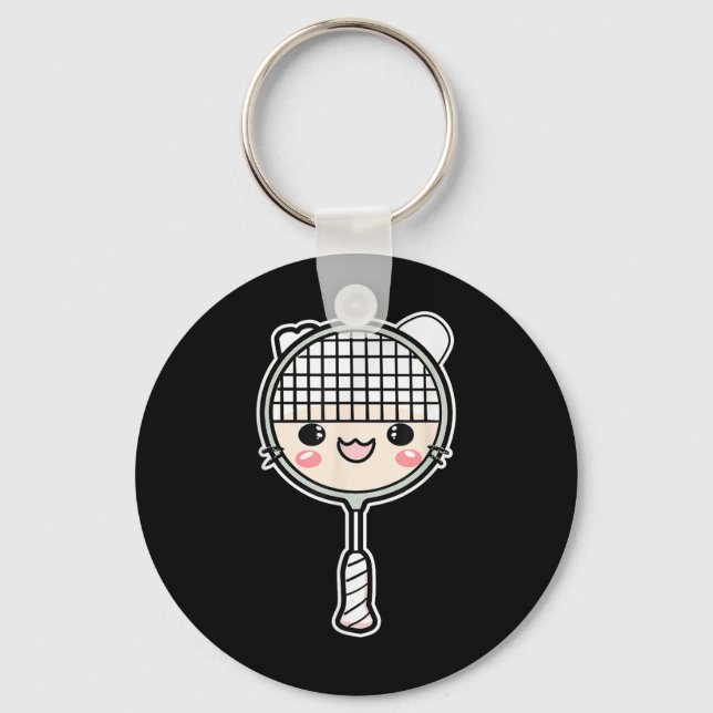 Badminton Racket Cartoon Face Shuttle Player  Keychain (Front)