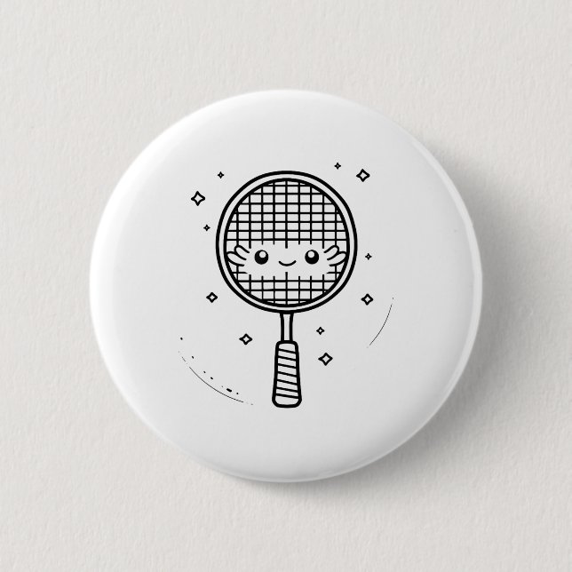 Badminton Racket Comic Shuttle  2 Inch Round Button (Front)
