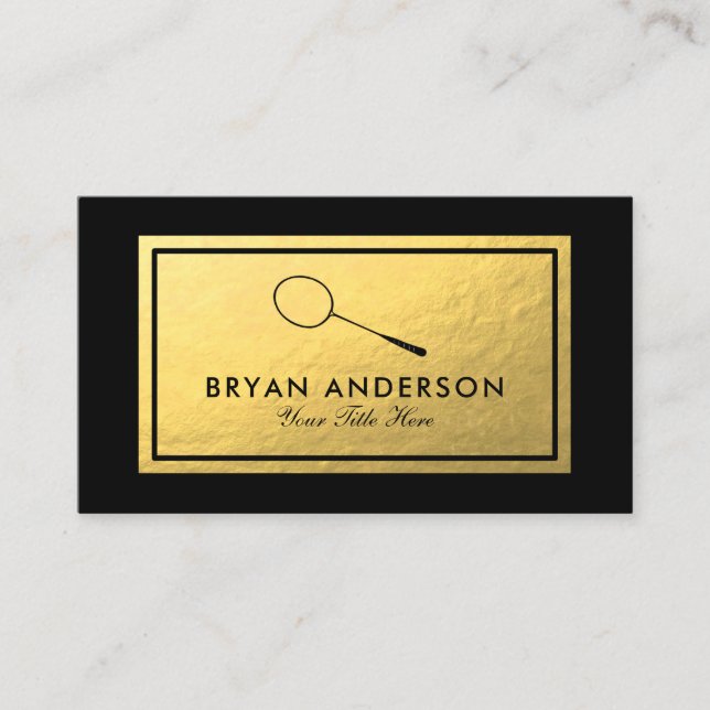 Badminton Racket - Faux Gold Foil Business Card (Front)
