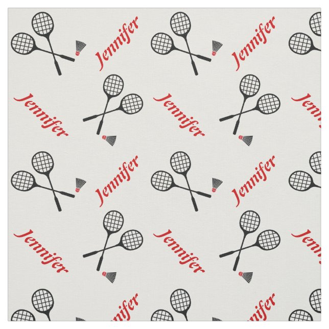 Badminton racquet and your name personalized fabric (Swatch)