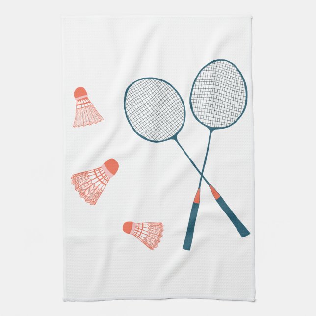 Badminton racquet & birdy kitchen towel (Vertical)