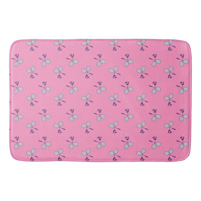 Badminton Racquet Pattern Pink Bath Mat (Front)