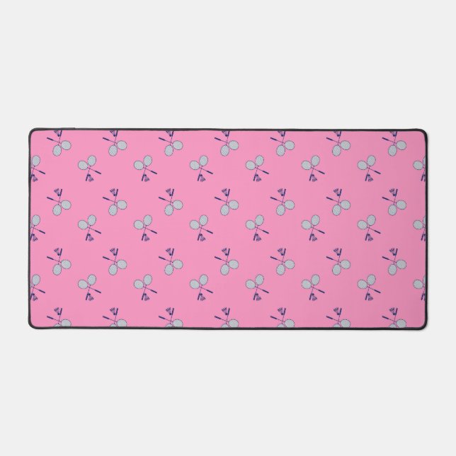Badminton Racquet Pattern Pink Desk Mat (Front)