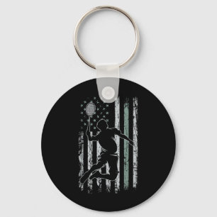 Badminton Retro Usa Flag Shuttle 4th Of July Badmi Keychain