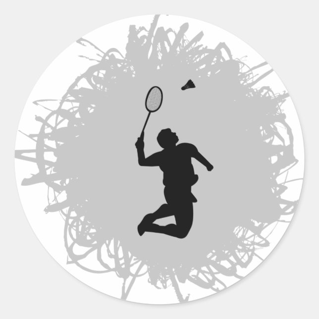 Badminton Scribble Style Classic Round Sticker (Front)