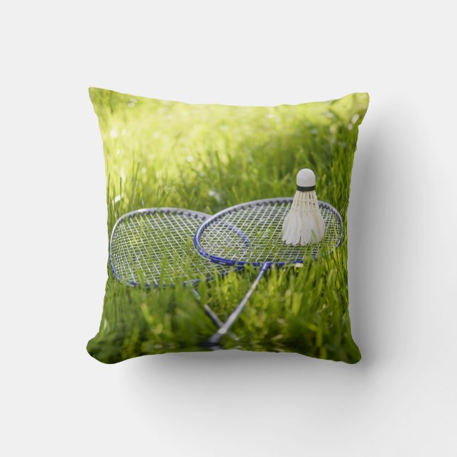 Badminton Set to Go Throw Pillow (Front)