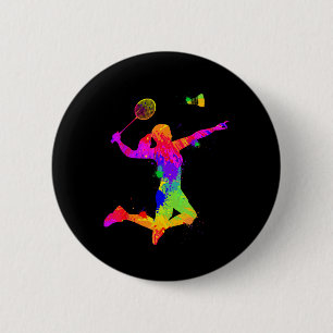Badminton Shuttle, Badminton Player, Girls, Women, 2 Inch Round Button