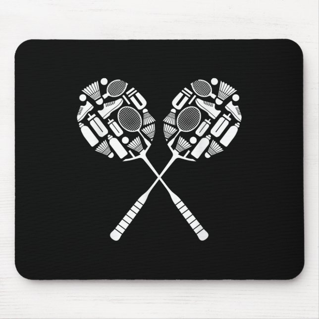 Badminton Shuttle Racket Equipment Icon Silhouette Mouse Pad (Front)