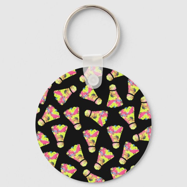 Badminton Shuttlecock Art Colourful pattern gift Keychain (Front)