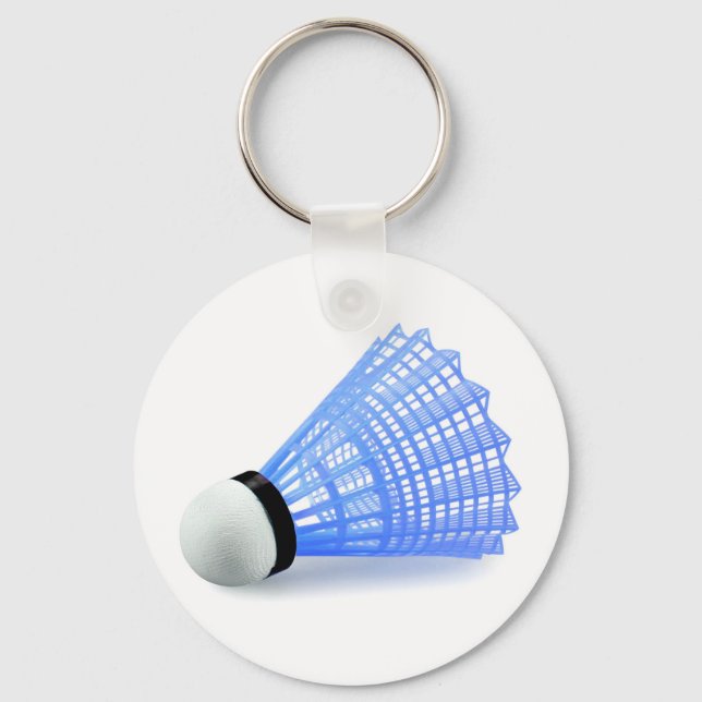Badminton Shuttlecock Birdie Blue Sports Keychain (Front)