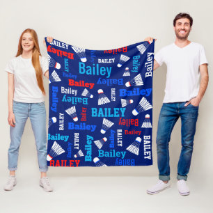 Badminton shuttles white, blue, red name fleece blanket