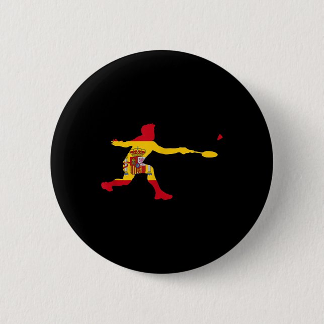 Badminton Spanish Flag Racquet Shuttle Men Player  2 Inch Round Button (Front)