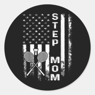 Badminton Step Mom American Flag Vintage Christmas Classic Round Sticker