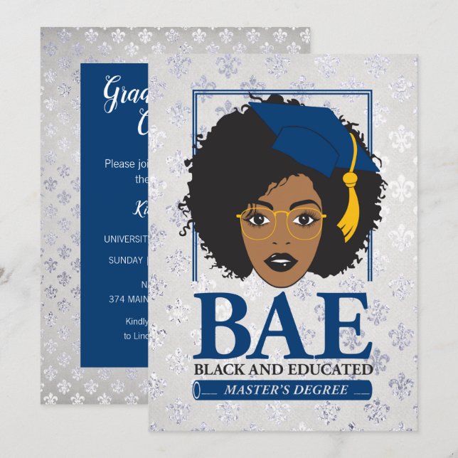 BAE Black and Educated Master's Degree Graduation Invitation (Front/Back)