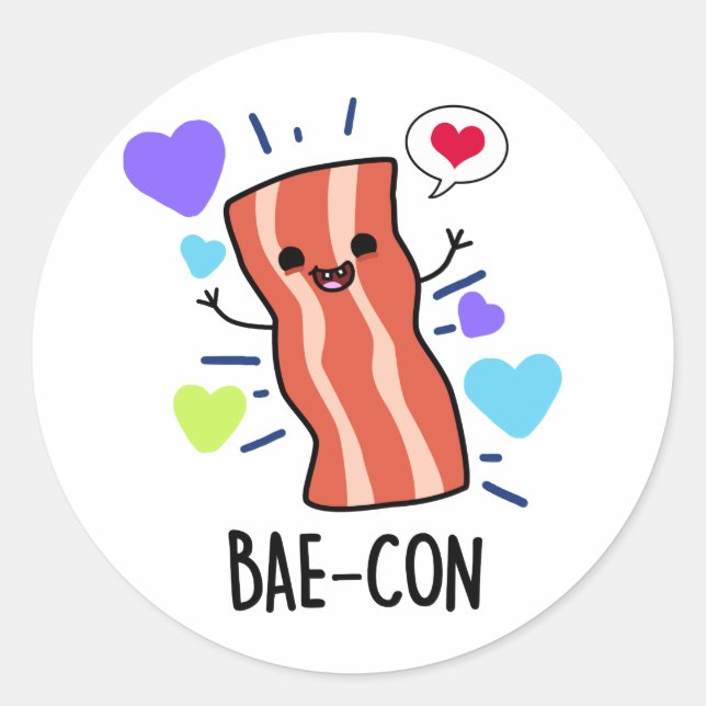 Bae-con Funny Bacon Pun  Classic Round Sticker (Front)