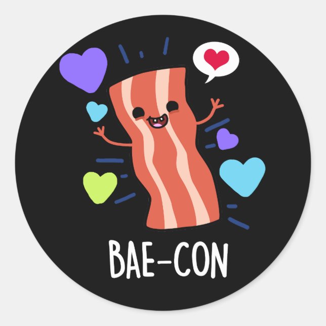 Bae-con Funny Bacon Pun Dark BG Classic Round Sticker (Front)
