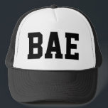 BAE Trucker Hat<br><div class="desc">Trucker cap with mesh back. Printed text; "BAE" on the front. Perfect for couples.</div>