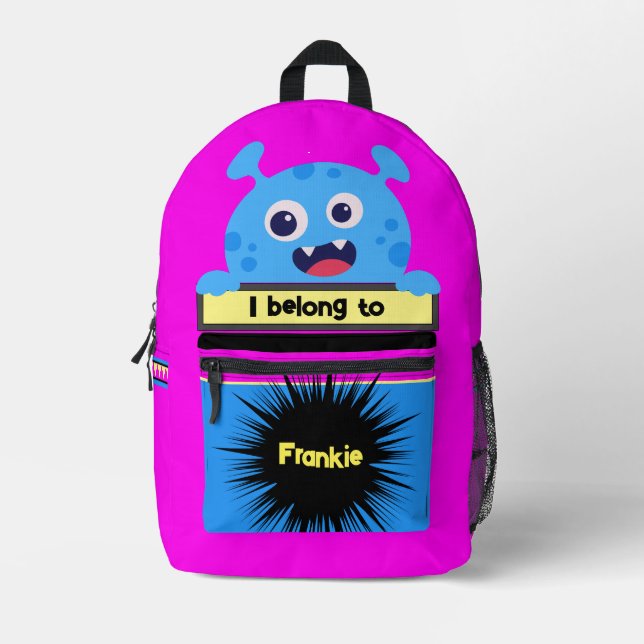 Bag Buddy Blue Happy Monster Personalized Backpack (Front)