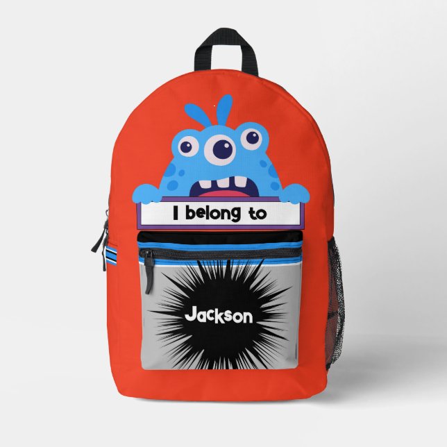 Bag Buddy Blue Tri Monster Personalized Backpack (Front)