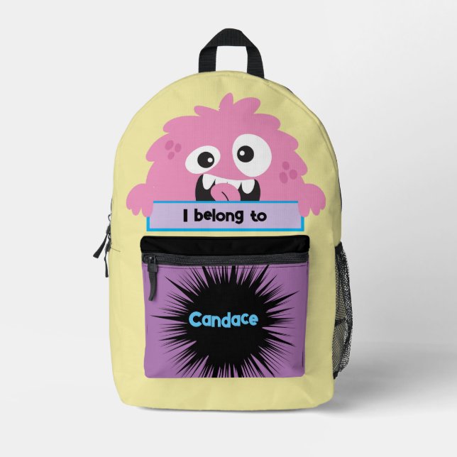 Bag Buddy Cute Pink Monster Personalized Backpack (Front)