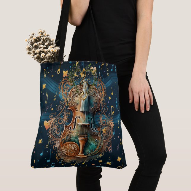 Bag Cosmic Blue and Gold Violin Large Shoulder Tote (De près)