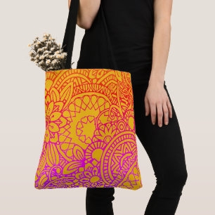 Bag Fleurs orange violet et tote de fond jaune