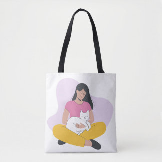 Bag Girl with Cat – Cute Minimalist Cat Lover Tote