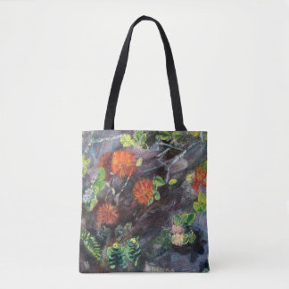 Bag Hawaiian flora black and red Tote