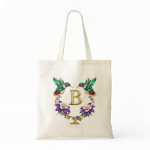 Luxury Jeweled Hummingbird Monogram B Wedding Tote