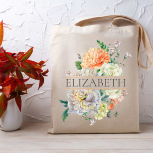 Bag Orange Pink Floral Bridesmaid Monogram Name Tote