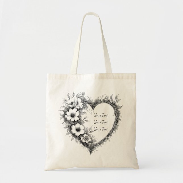 Bag Personalized Botanical Heart Sketch Tote (Devant)
