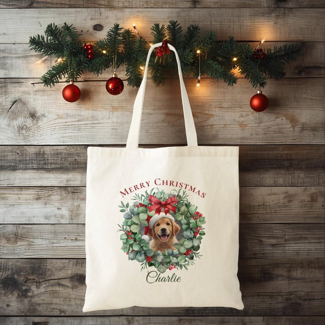 Bag Personalized Pet Christmas with Wreath & Name Tote (Créateur téléchargé)