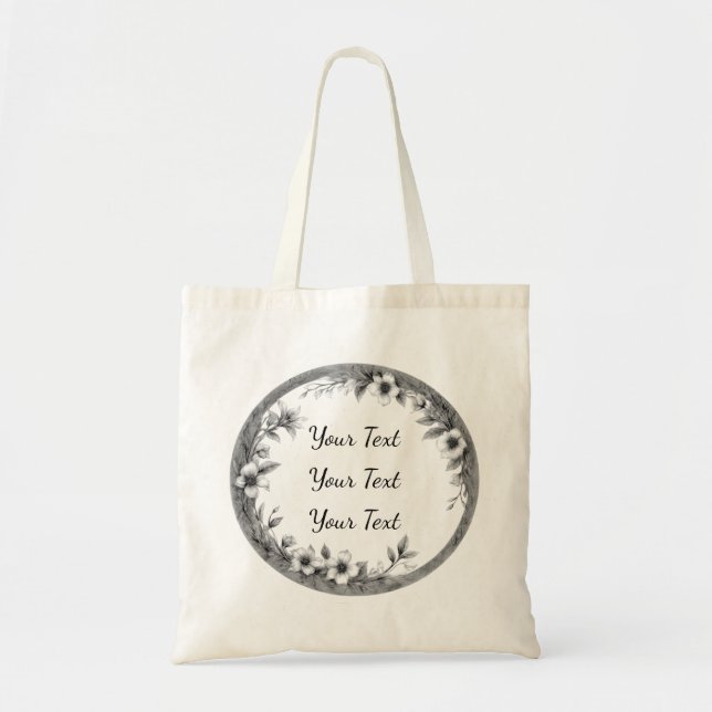 Bag Personalized Round Floral Frame Tote (Devant)