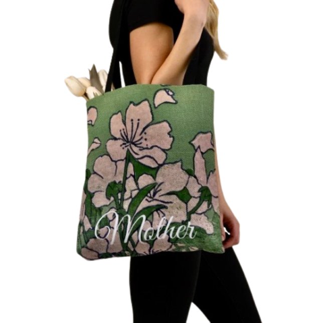Bag Pink Blossom Green Tote (Chic tote bag for Mom—perfect for errands, shopping, and showing love this Mother’s Day.)