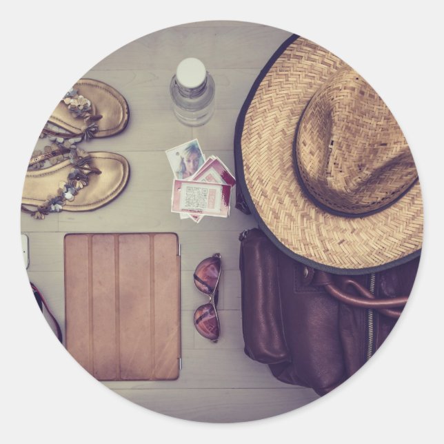 Bag Themed, Bag Ready To Be Packed With A Camera, Classic Round Sticker (Front)