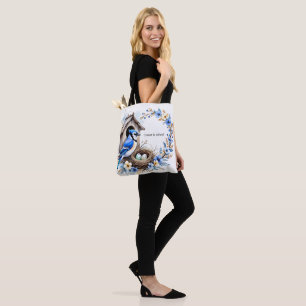 Bag Tote Geai bleu sur nichoir – Illustration florale 