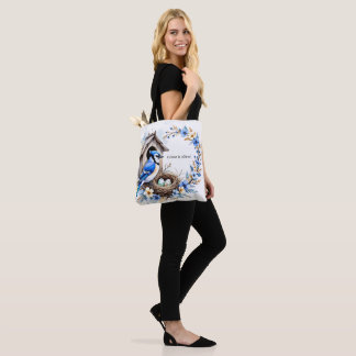 Bag Tote Geai bleu sur nichoir – Illustration florale 
