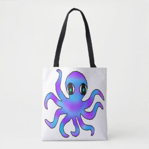 Bag Tote Partout - Pieuvre Bleu Violet (blanc)