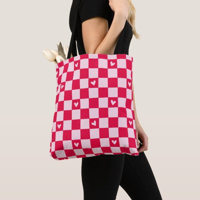 Bag Valentine's Day Heart Checkered Tote (De près)