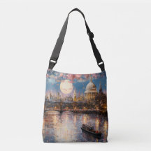 Bag with watercolour drawing of London at night