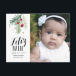 Bagas Vermelhas | Feliz Natal | Cartão Postal Postcard<br><div class="desc">Design moderno,  com uma ilustração tirada mão e tipografia.</div>