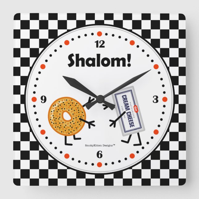 Bagel and Cream Cheese - Shalom - Friendly Foods Square Wall Clock (Front)