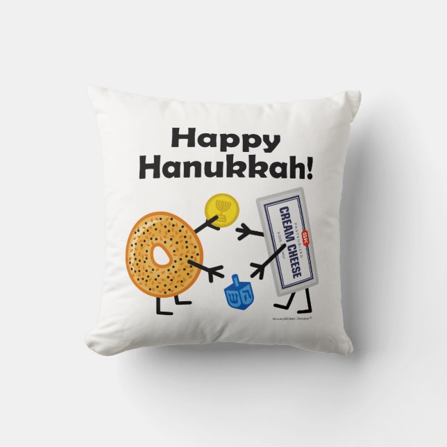 Bagel & Cream Cheese - Happy Hanukkah! Throw Pillow (Front)