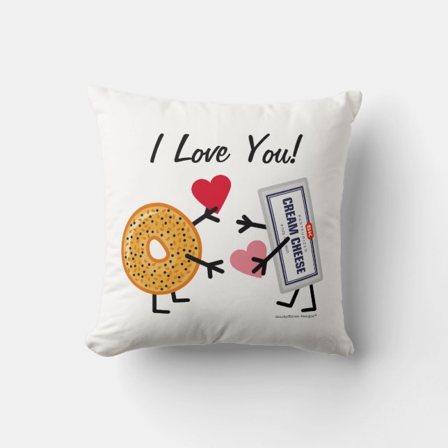 Bagel & Cream Cheese I Love You! Valentine Hearts Throw Pillow (Front)