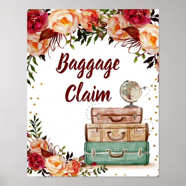 Baggage Claim Sign Travel Bridal Shower Poster (Front)