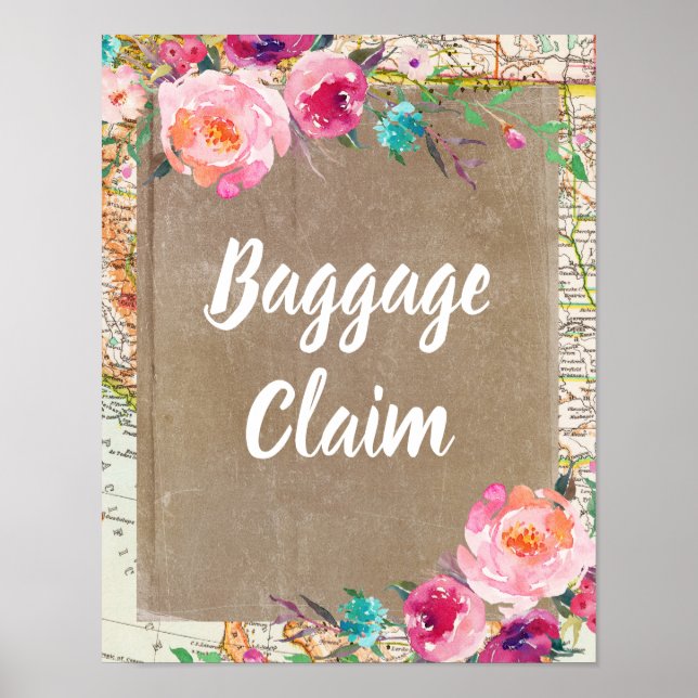Baggage Claim Sign Vintage Bridal Shower Poster (Front)