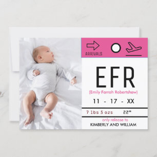 Baggage Claim Ticket Cute Baby Girl Birth Announcement