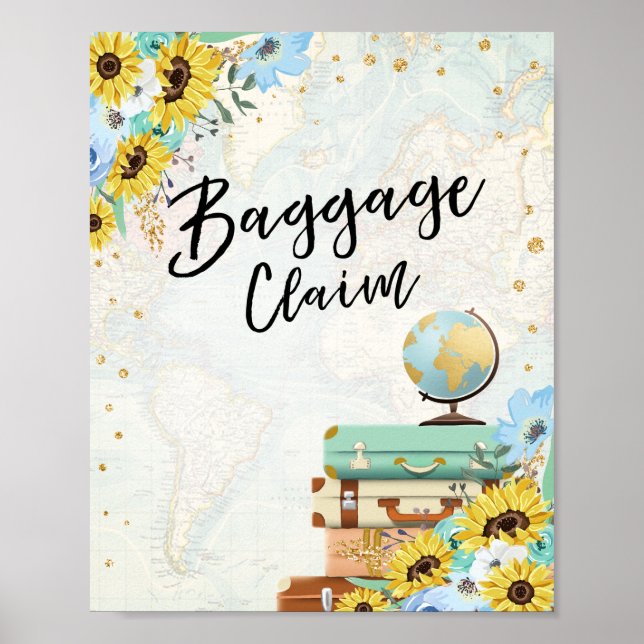 Baggage Claim Travel Adventure Blue Sunflowers Poster (Front)