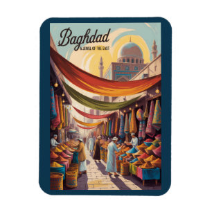 Baghdad Iraq Illustration Travel Art Vintage Magnet